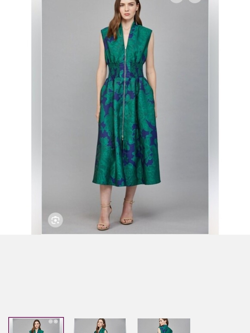 Fate Green and Blue Floral Zip-Front Midi Dress